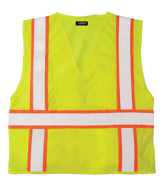 The back of a Kishigo 1163 UltraCool Solid Front, Mesh Back Safety Vest in a lime color