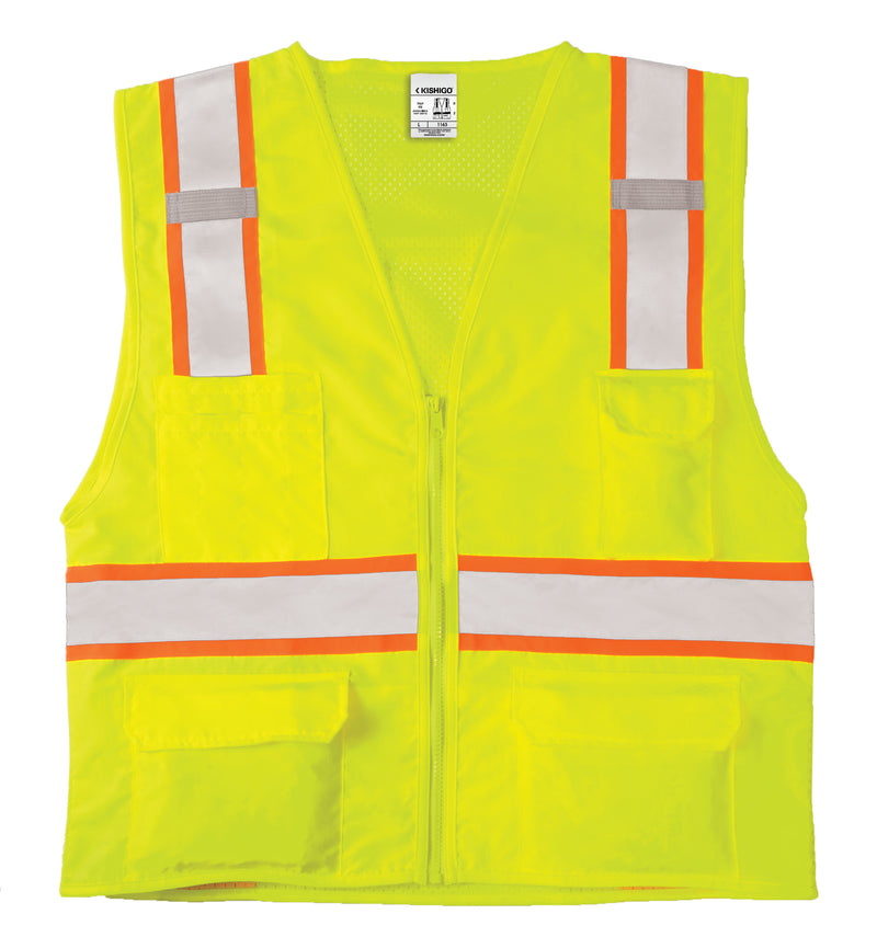 Load image into Gallery viewer, The front of a Kishigo 1163 UltraCool Solid Front, Mesh Back Safety Vest in a lime color.
