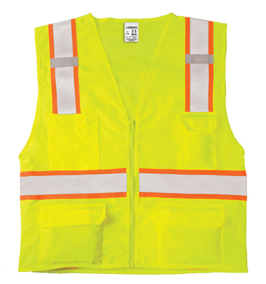 The front of a Kishigo 1163 UltraCool Solid Front, Mesh Back Safety Vest in a lime color.