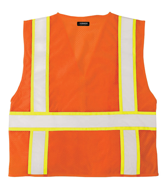 The back of a Kishigo 1164 UltraCool Solid Front, Mesh Back Safety Vest in a orange color