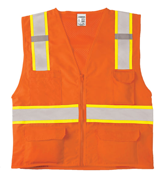 The front of a Kishigo 1164 UltraCool Solid Front, Mesh Back Safety Vest in a orange color