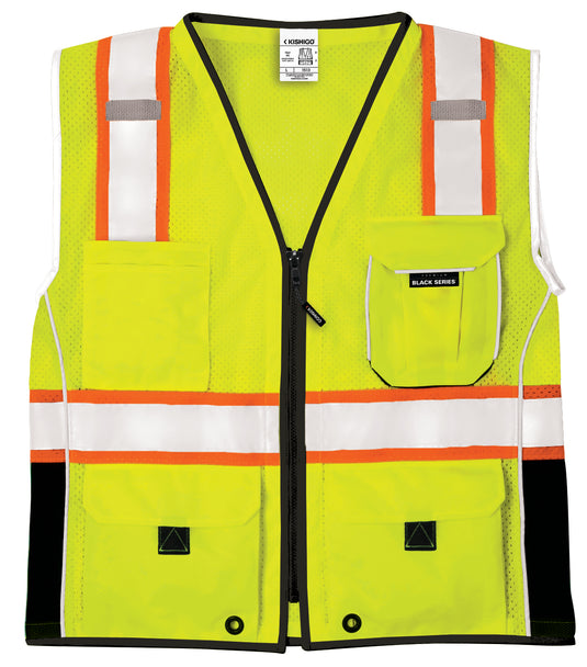 Kishigo 1513 Premium Black Series Heavy Duty Class 2 Vest - lime front