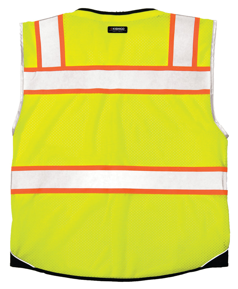 Load image into Gallery viewer, Kishigo 1515 Black Series Black Bottom Vest - lime back

