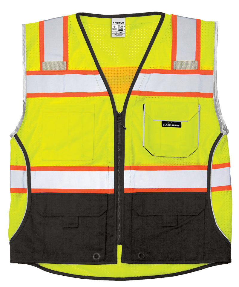 Load image into Gallery viewer, Kishigo 1515 Black Series Black Bottom Vest - lime front
