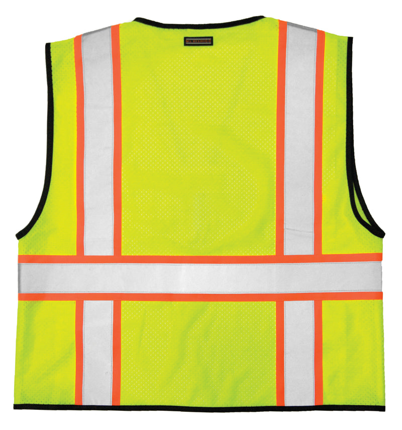 Load image into Gallery viewer, Kishigo 1527 Single Pocket Contrasting Mesh Vest - lime back flat
