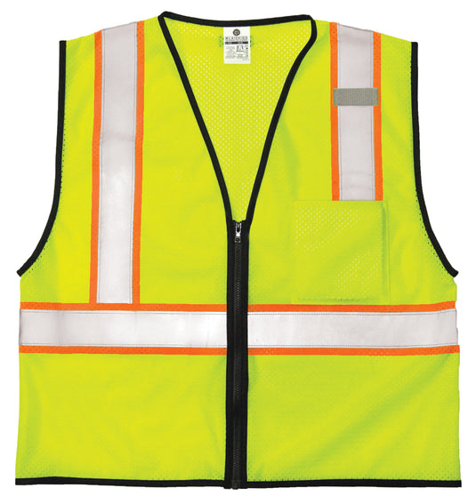 Kishigo 1527 Single Pocket Contrasting Mesh Vest - lime front flat