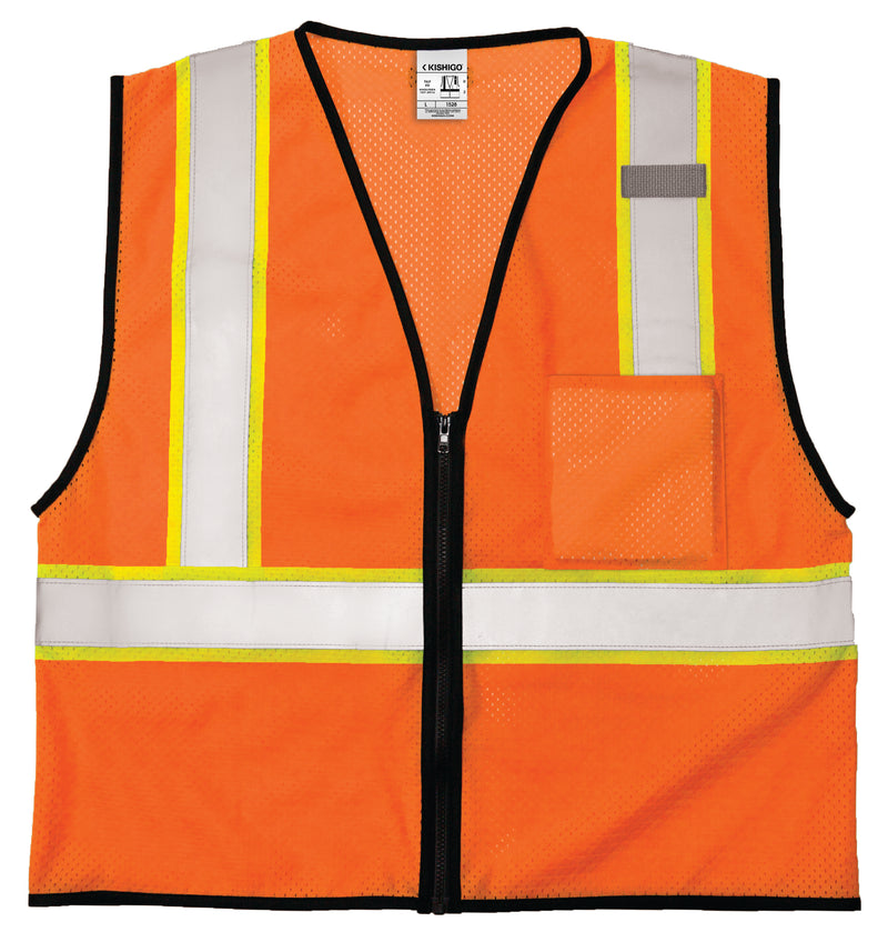 Load image into Gallery viewer, Kishigo 1528 Single Pocket Contrasting Mesh Vest - orange front flat
