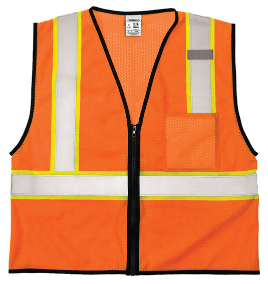 Kishigo 1528 Single Pocket Contrasting Mesh Vest - orange front flat