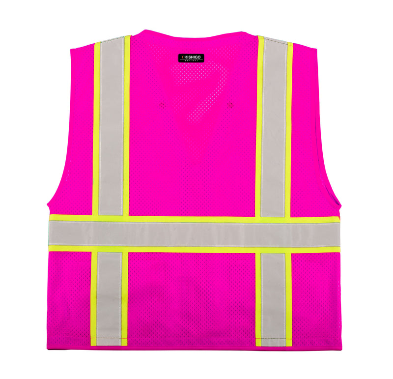 Load image into Gallery viewer, Kishigo B107 Pink EV Utility Vest - Enhanced Visibility Professional Utility Vest - back flat
