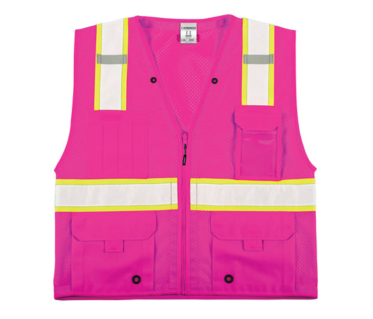 Kishigo B107 Pink EV Utility Vest - Enhanced Visibility Professional Utility Vest - front flat
