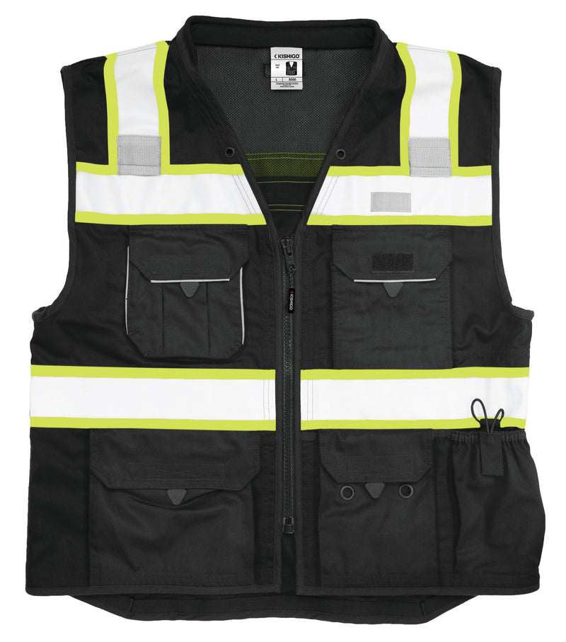 Load image into Gallery viewer, Kishigo B500 Premium Enhanced Visibility Black Series safety vest - front
