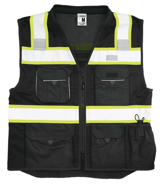 Kishigo B500 Premium Enhanced Visibility Black Series safety vest - front